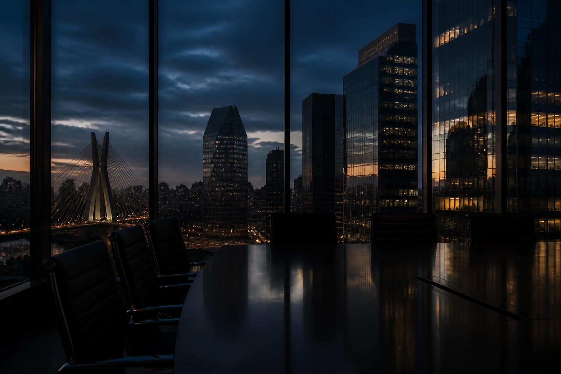 Sala de reuniões corporativa com vista para o centro financeiro de São Paulo